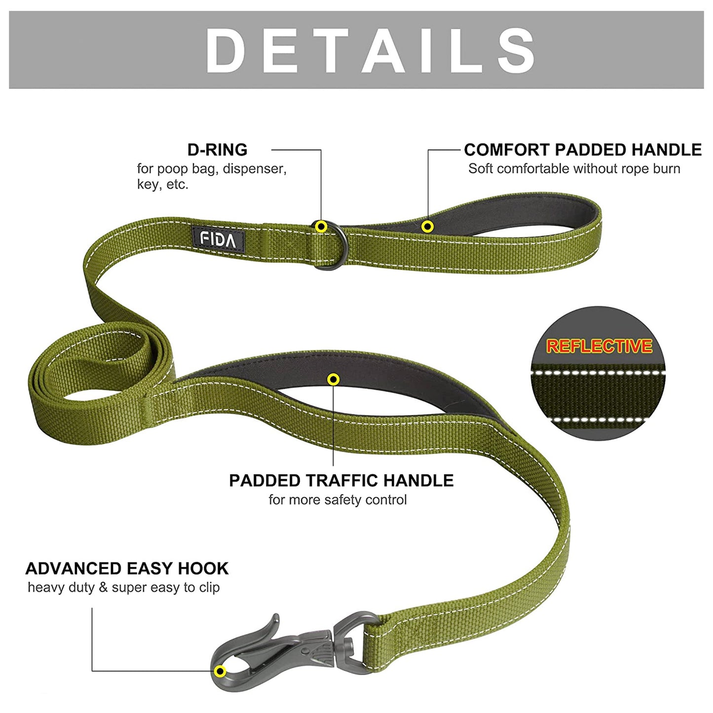 Fida Heavy Duty Dog Leash – Yellow