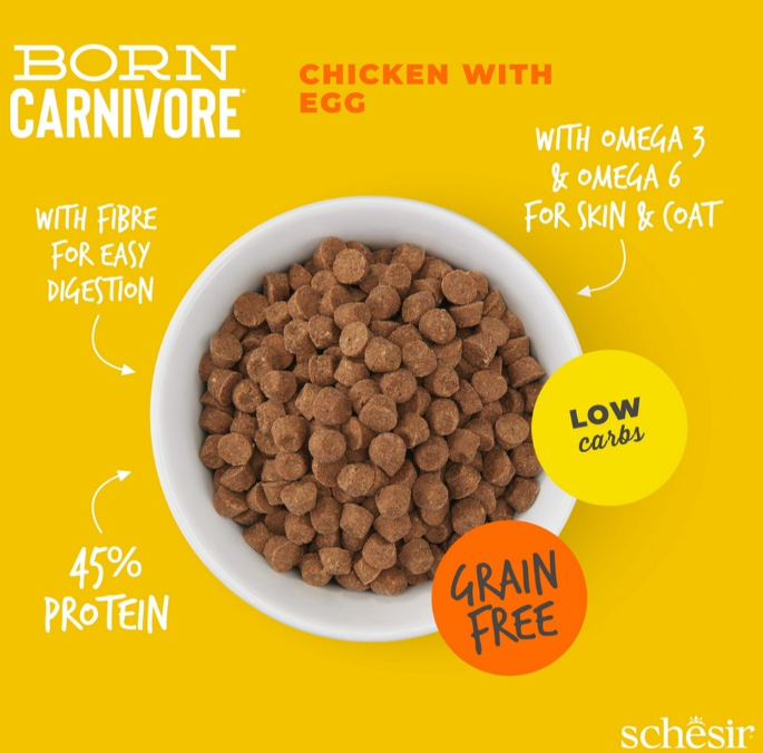 Schesir Born Carnivore Grain Free Chicken & Egg Dry Food for Cats  1.25kg