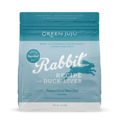 Green Juju Rabbit Recipe with Duck Liver Freeze-Dried Raw Food for Dogs - 14 oz