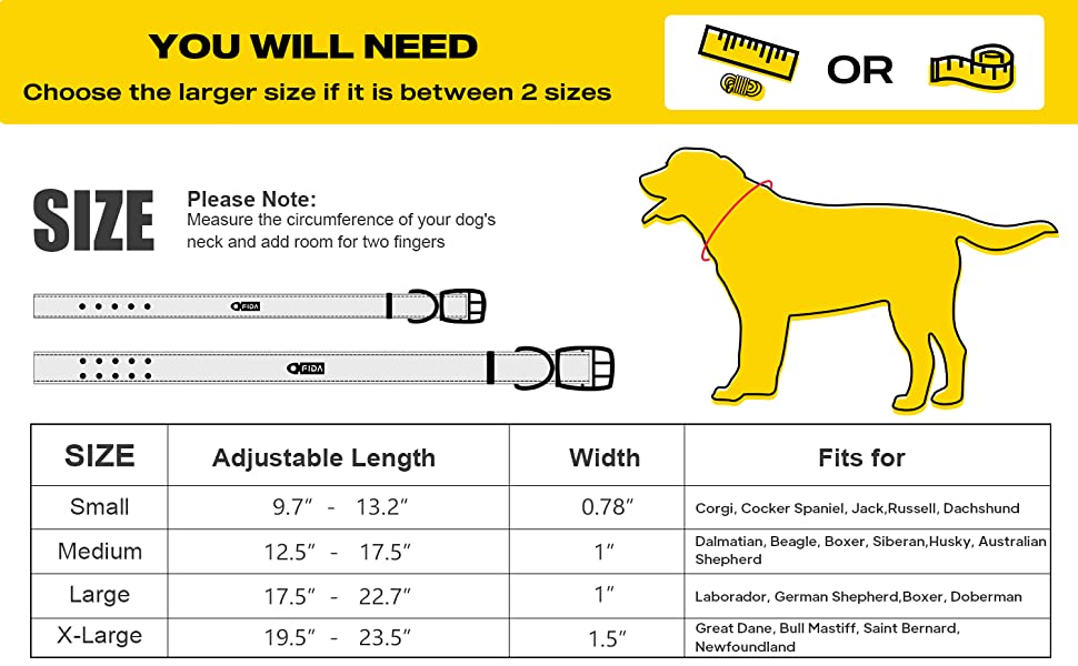 Fida Heavy Duty Dog Collar – Yellow