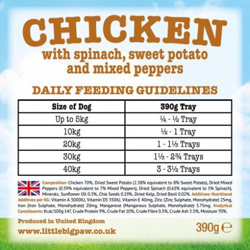 Little Big Paw Chicken with Spinach, Sweet Potato and Peppers Tray Wet Food for Dogs 390g