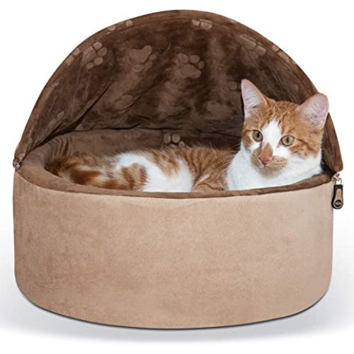 K&H Self-Warming Kitty Bed Hooded - Small, Chocolate/Tan