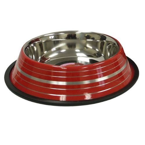 RainTech Stainless Steel Bowl Colored with Silver Lining for Dogs