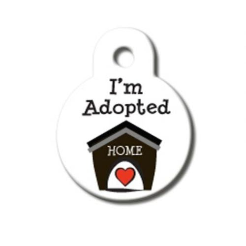 Dog ID Tag - Circle Small White Adopted