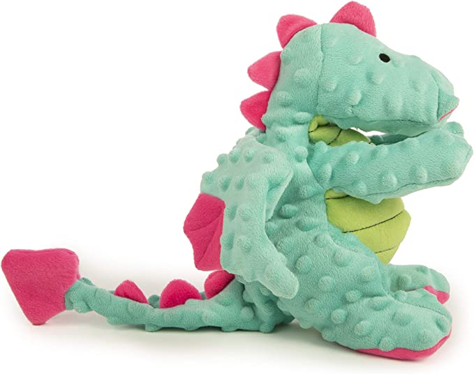 GoDog Dragons With Chew Guard Technology Durable Plush Squeaker Dog Toy, Seafoam