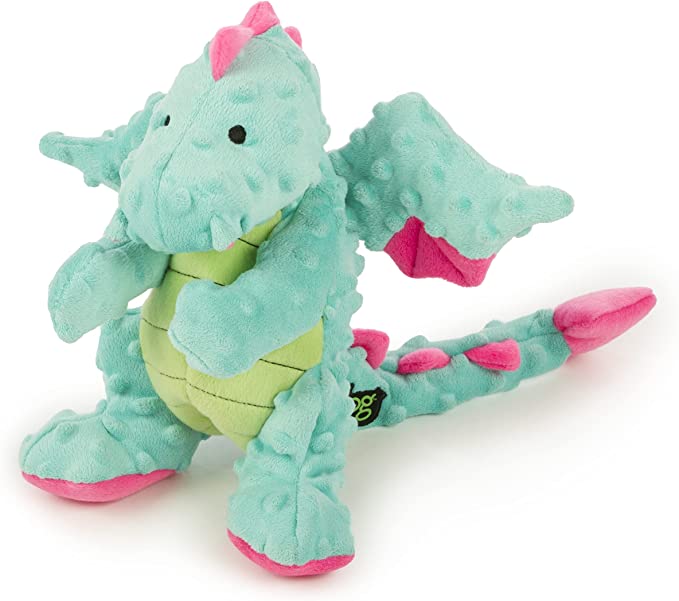 GoDog Dragons With Chew Guard Technology Durable Plush Squeaker Dog Toy, Seafoam