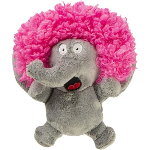 GoDog Silent Squeak Crazy Hairs Elephant With Chew Guard Technology Durable Plush Dog Toy