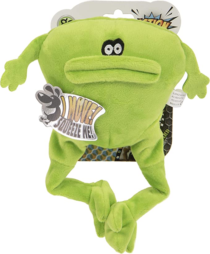 GoDog Action Plush Frog With Chew Guard Technology Animated Squeaker Dog Toy