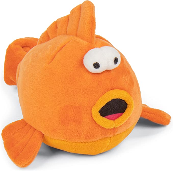 GoDog Action Plush Gold Fish With Chew Guard Technology Animated Squeaker Dog Toy