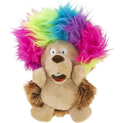 GoDog Silent Squeak Crazy Hairs Hedgehog With Chew Guard Technology Durable Plush Dog Toy