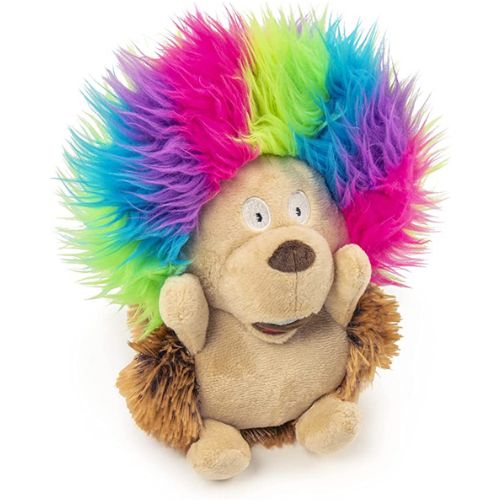 GoDog Silent Squeak Crazy Hairs Hedgehog With Chew Guard Technology Durable Plush Dog Toy