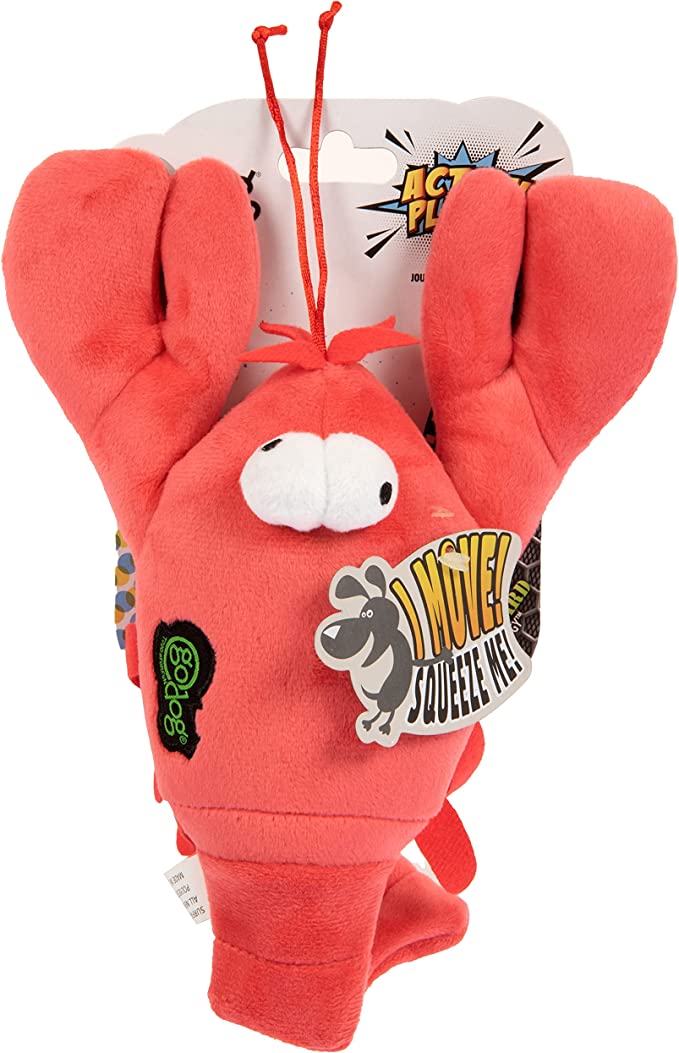 GoDog Action Plush Lobster With Chew Guard Technology Animated Squeaker Dog Toy