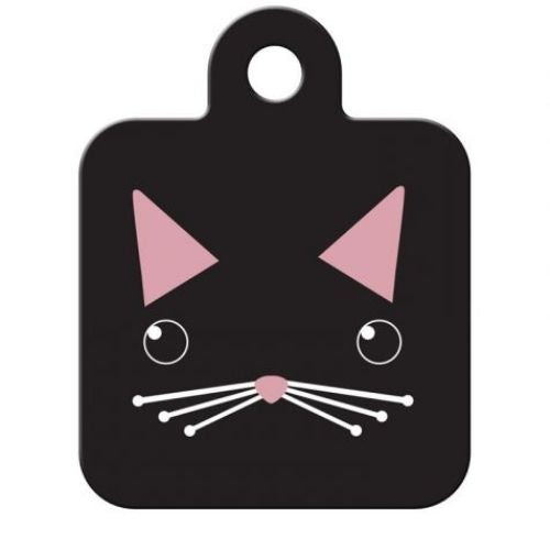 ID Tag - Cat Face Black Small Square