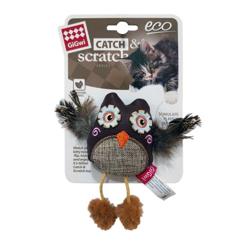 GiGwi Owl Catch & Scratch Eco line with Slivervine Leaves and Leatherette