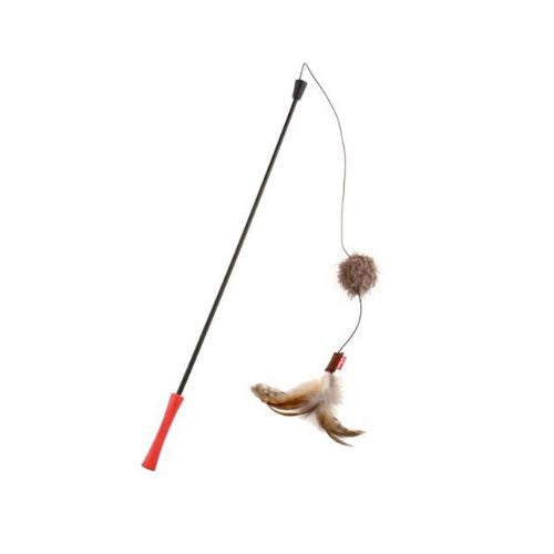 GiGwi Feather Teaser with Natural Plush Tail and TPR Handle (Red)